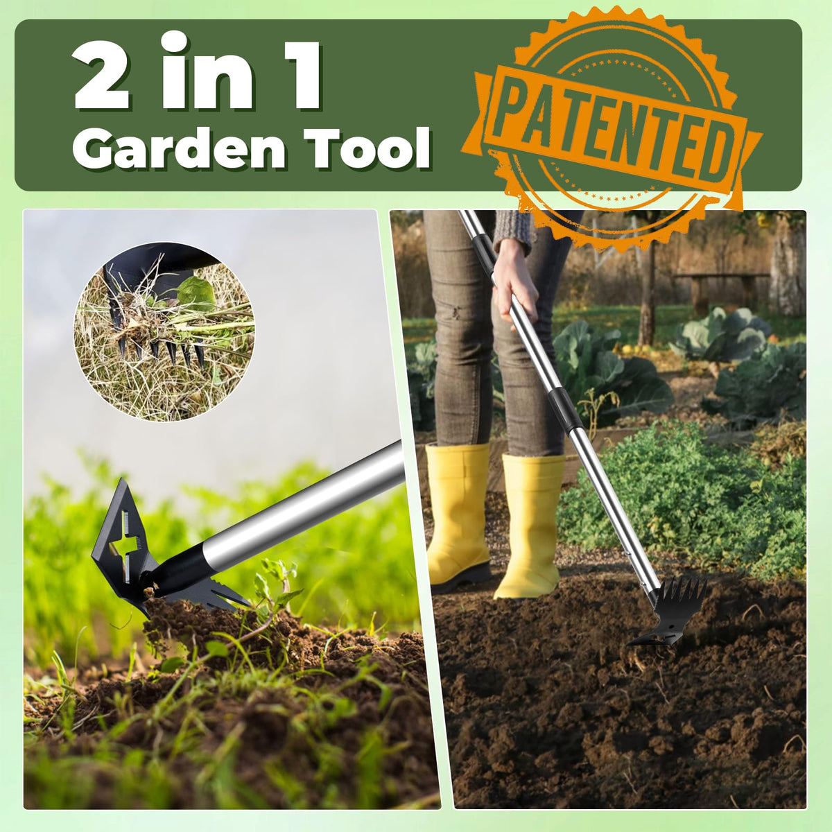 NICOFPHY 2-in-1 weed rake head for efficient weed removal