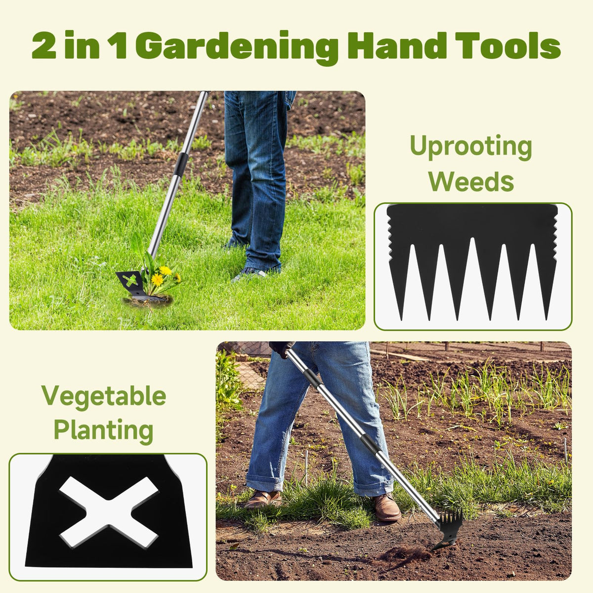NICOFPHY dual-side weed rake head for deep-root pulling and surface weed removal.