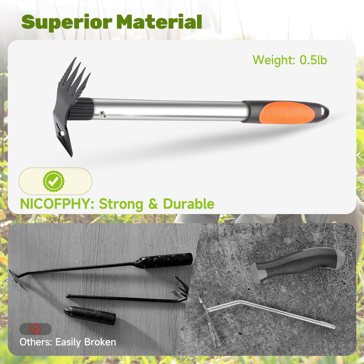 NICOFPHY cast steel weed puller head, burr-free and durable