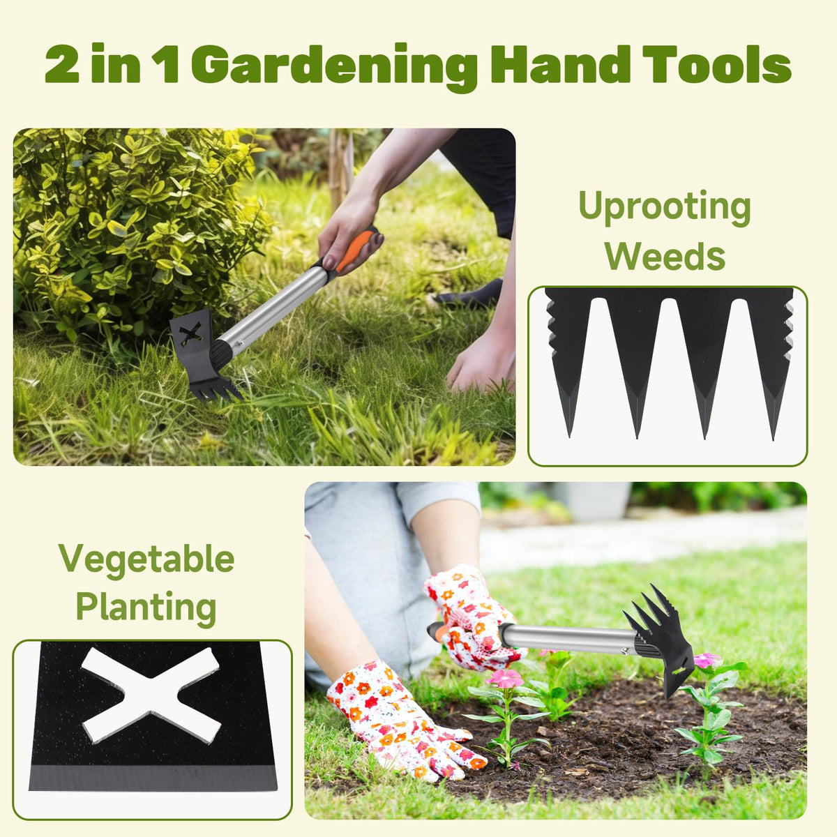 NICOFPHY weed puller head with 4 sharp tines for deep soil weed removal