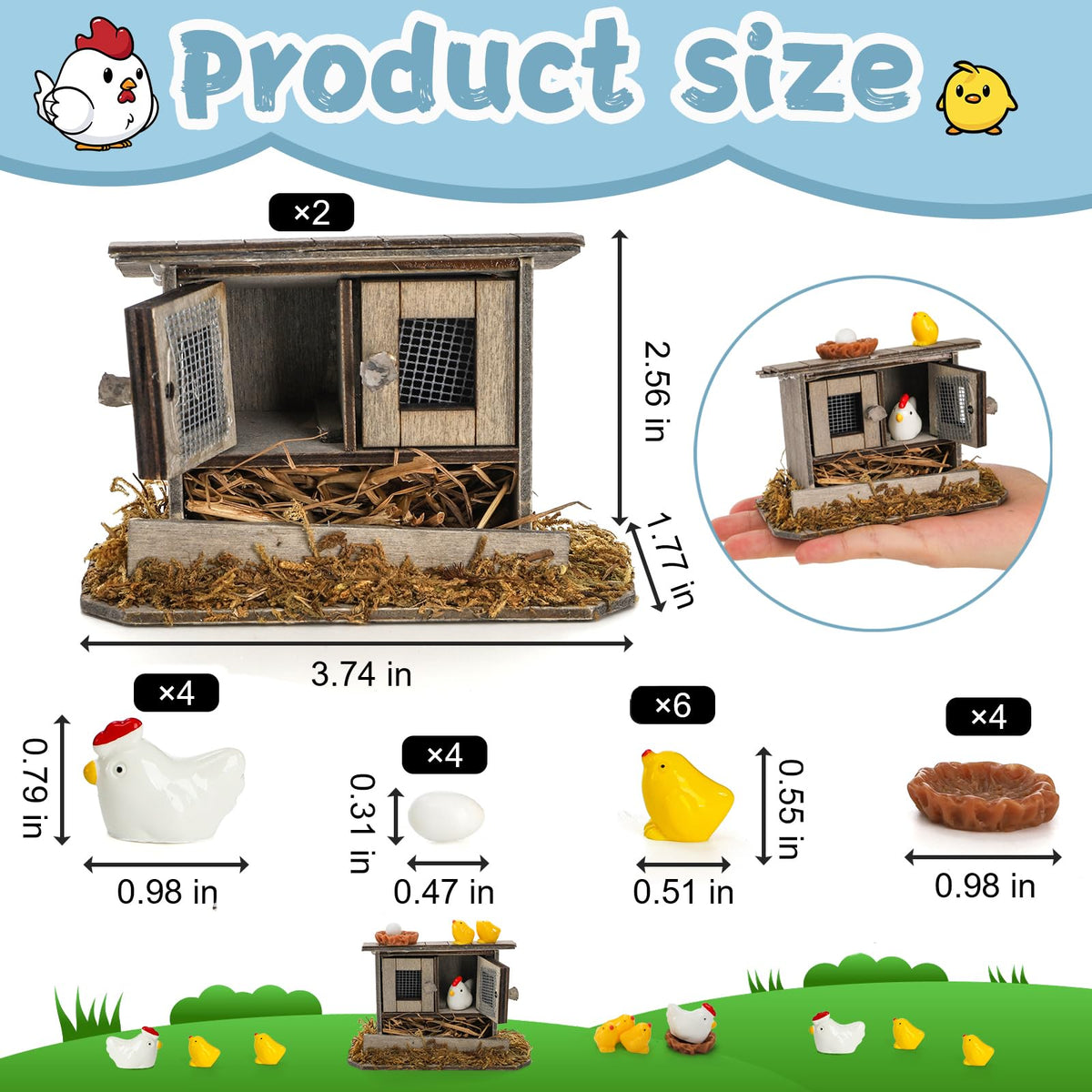 Nicunom white hens figure adds lifelike charm to micro landscapes