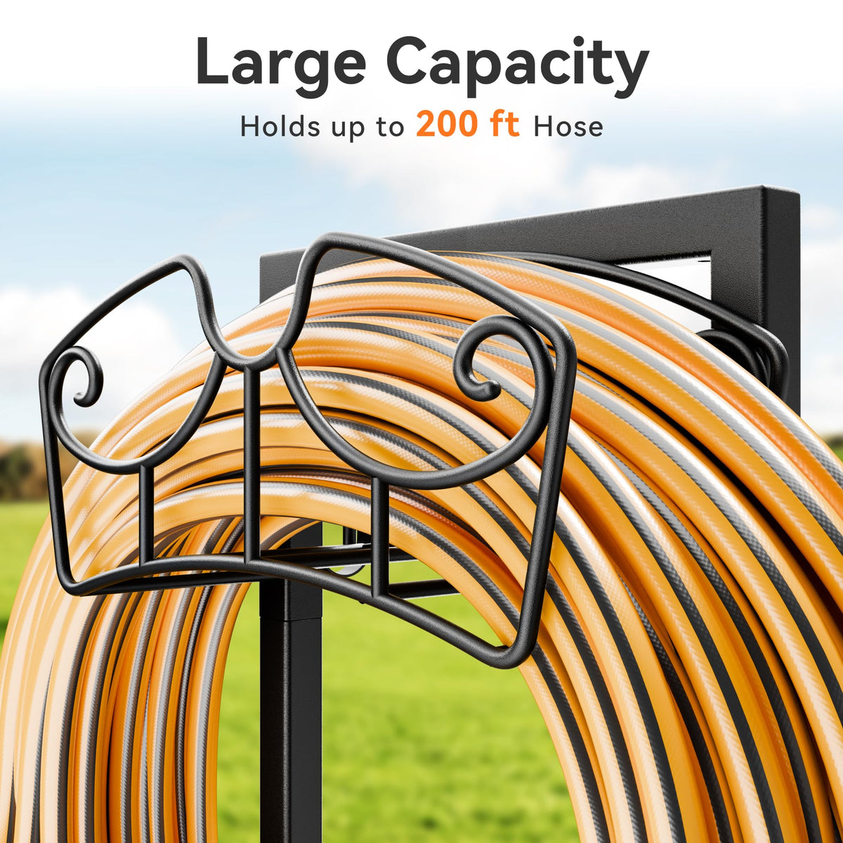 Niffgaff garden hose holder stand, base detail, reinforced ground spikes for uneven terrain