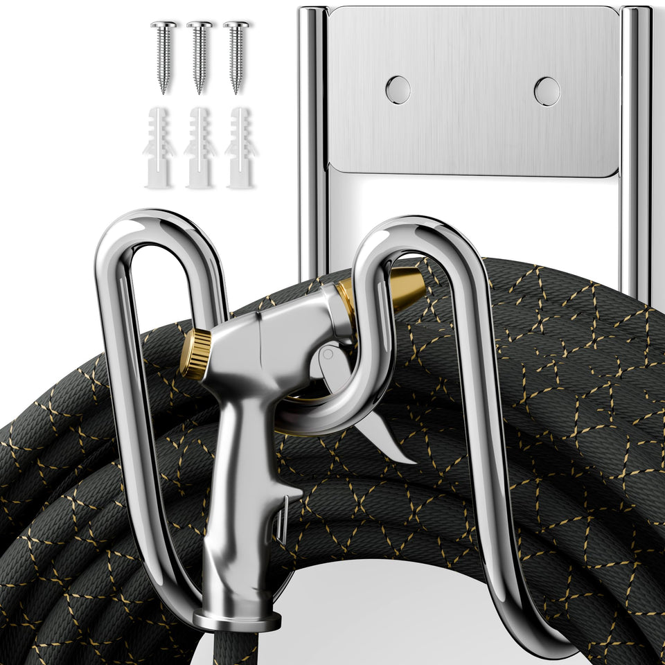 Niffgaff garden hose holder wall mount in SS304 stainless steel for durable outdoor organization.