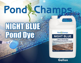 Pond Champs Night Blue Dye being poured for vibrant water tint and enhanced pond aesthetics.