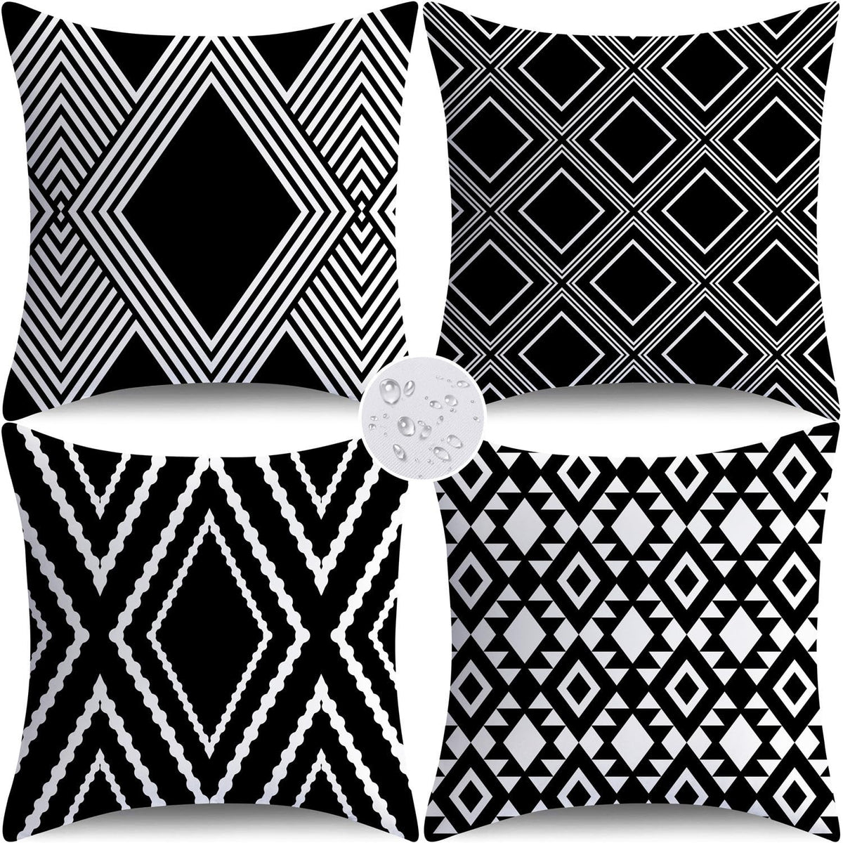 Nightwish outdoor geometry-pattern pillow cover on 18x18 cushion, weatherproof and fade-resistant.