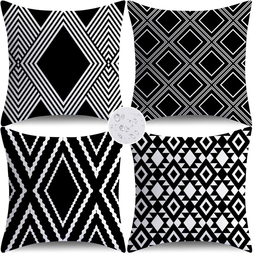 Nightwish outdoor geometry-pattern pillow cover on 18x18 cushion, weatherproof and fade-resistant.