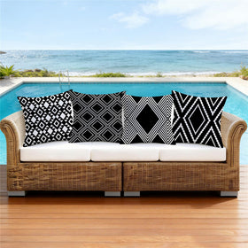 Nightwish pillow cover with reversible geometry print for outdoor styling.