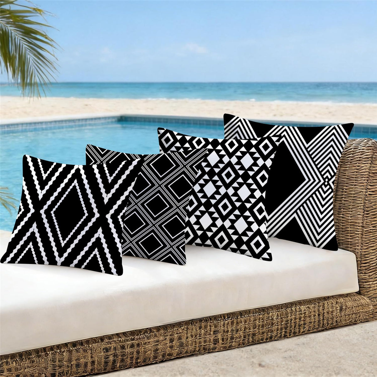 Nightwish geometric cushions brighten patios, lounges, or poolside spaces.