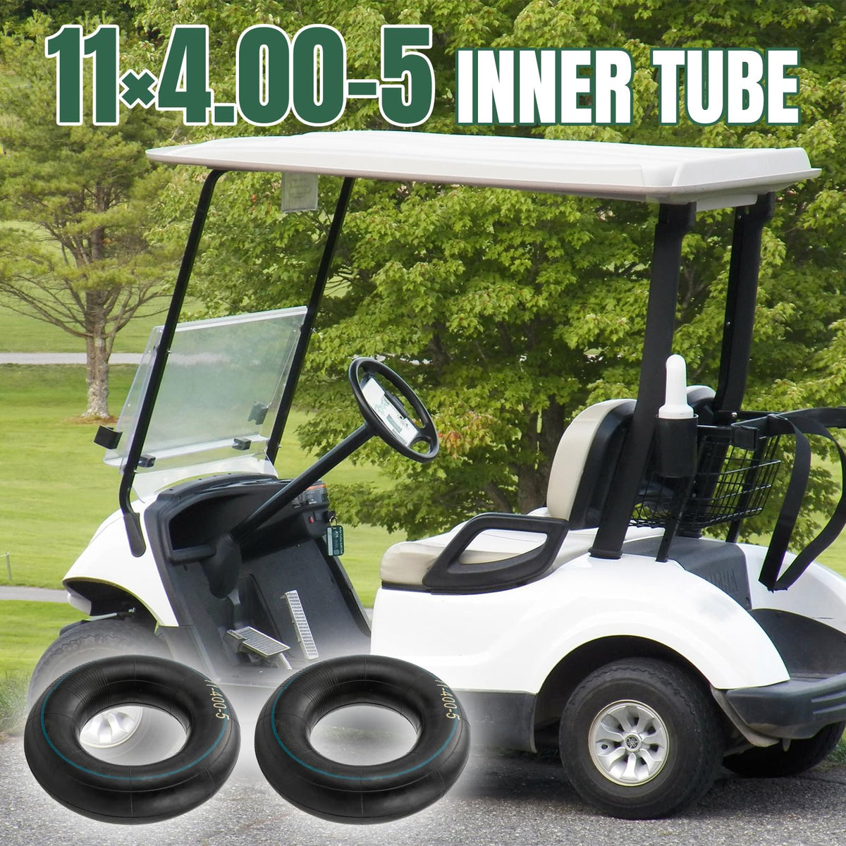 NIGOOLATA 11x4-5 tire in wheelbarrow setup illustrating easy replacement.