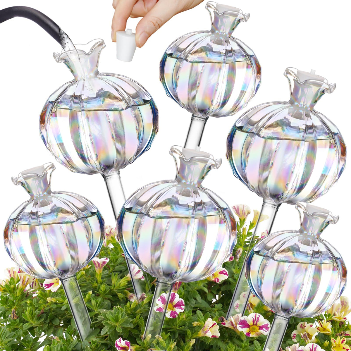 NiHome cactus-shaped glass watering bulb, large, delivering steady hydration for lush potted plants.
