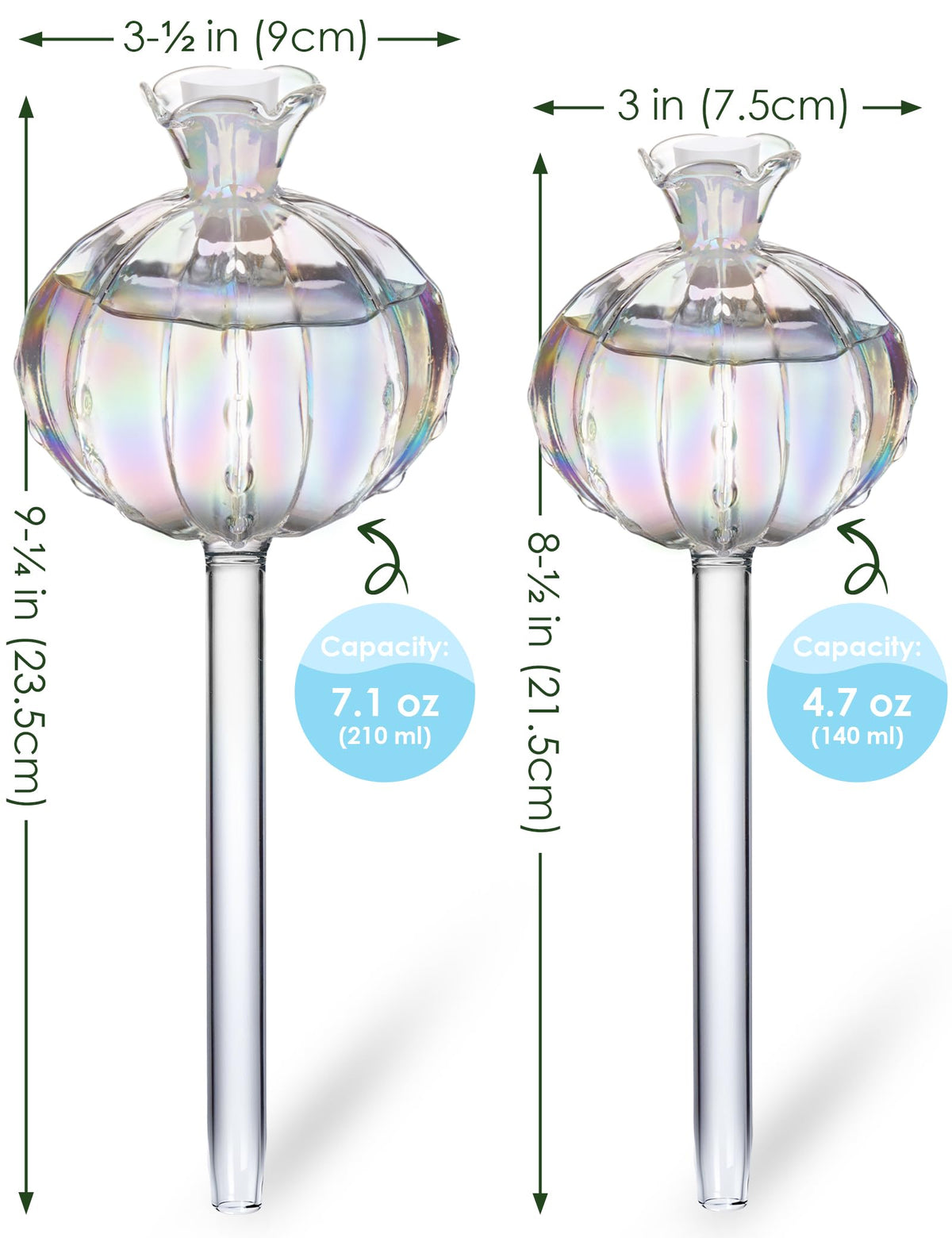 NiHome iridescent glass waterer medium, decorative and practical for plant care.