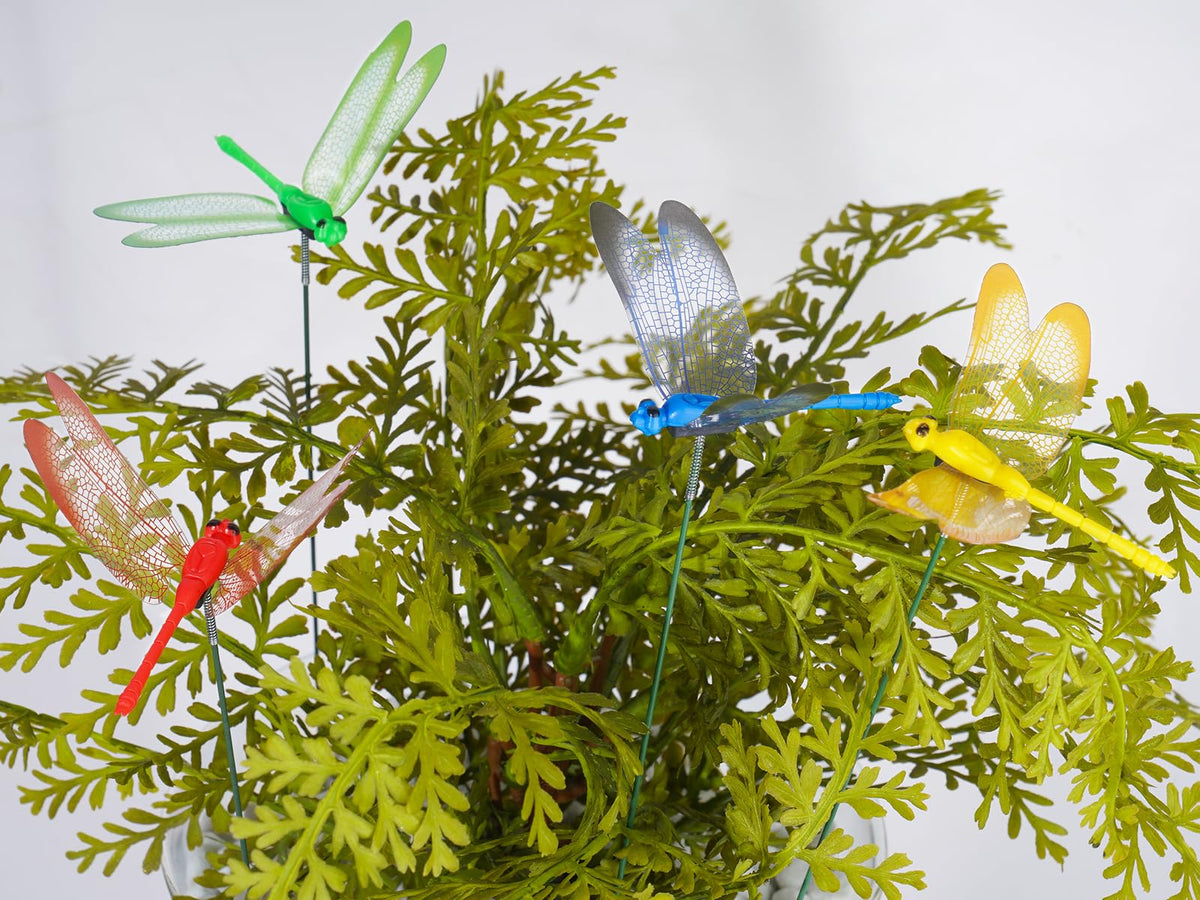 NiHome dragonfly stake black wings complements outdoor garden decor.