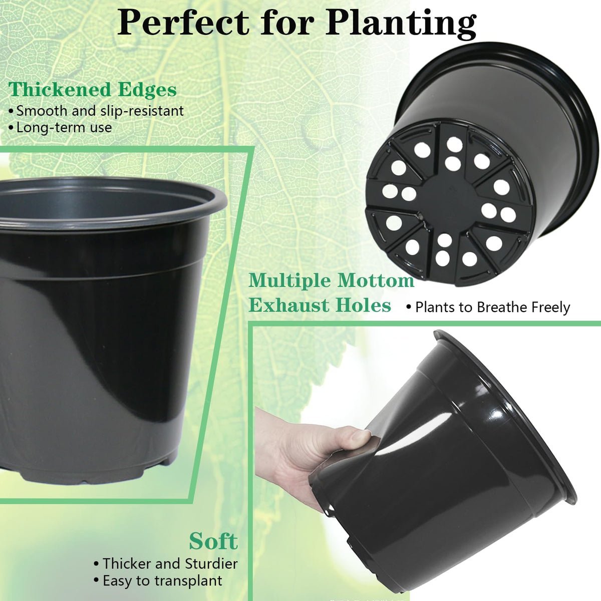 Niiiice thickened plastic nursery pots offer durability for seasonal use.