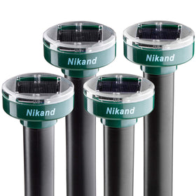 NIKAND Gopher Repellent Ultrasonic Solar Powered stake closeup deters burrowing pests safely.