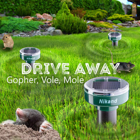 NIKAND Gopher Repellent Ultrasonic Solar Powered stake lawn installation for long-lasting pest control.