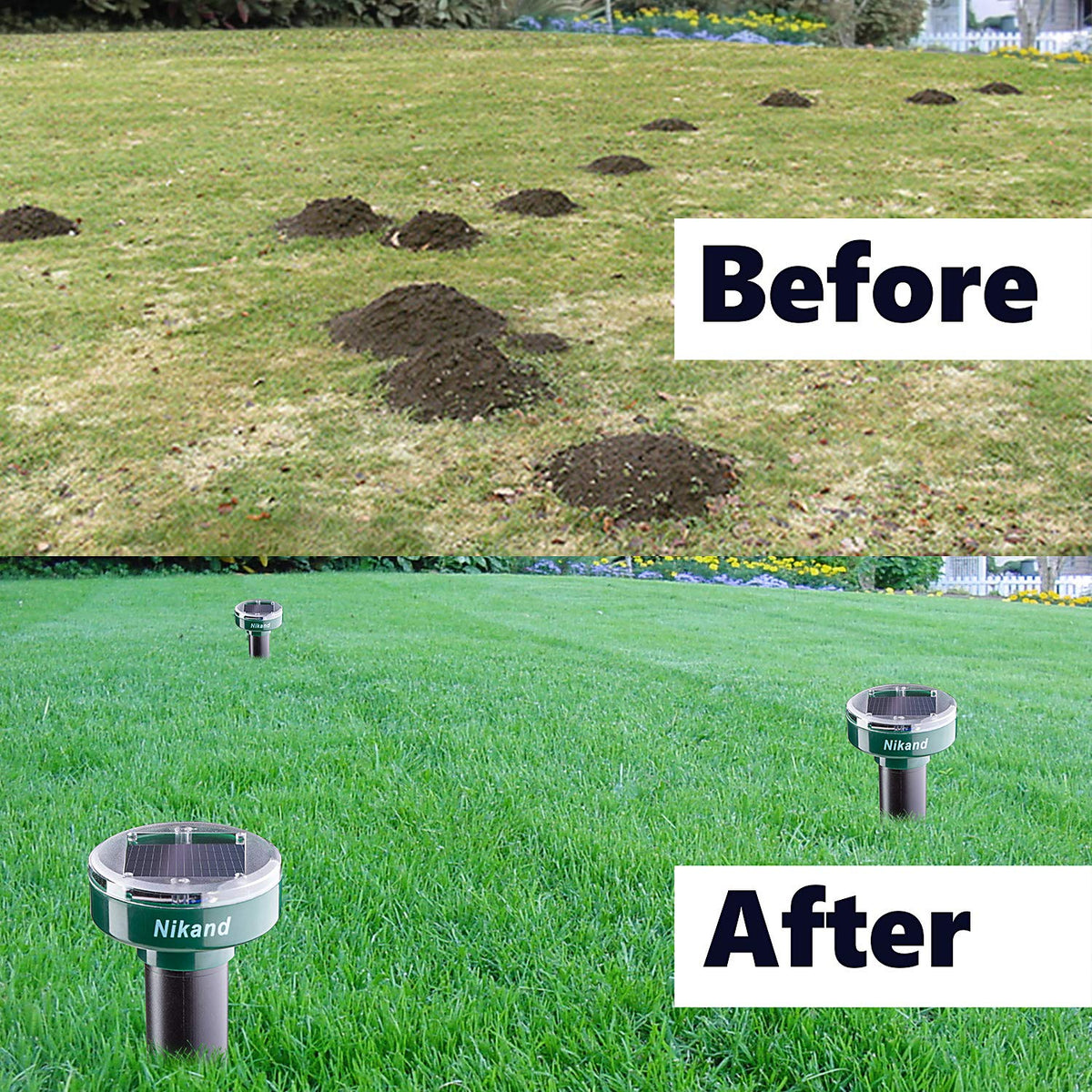 NIKAND Gopher Repellent Ultrasonic Solar Powered stake waterproof design protects outdoor areas.