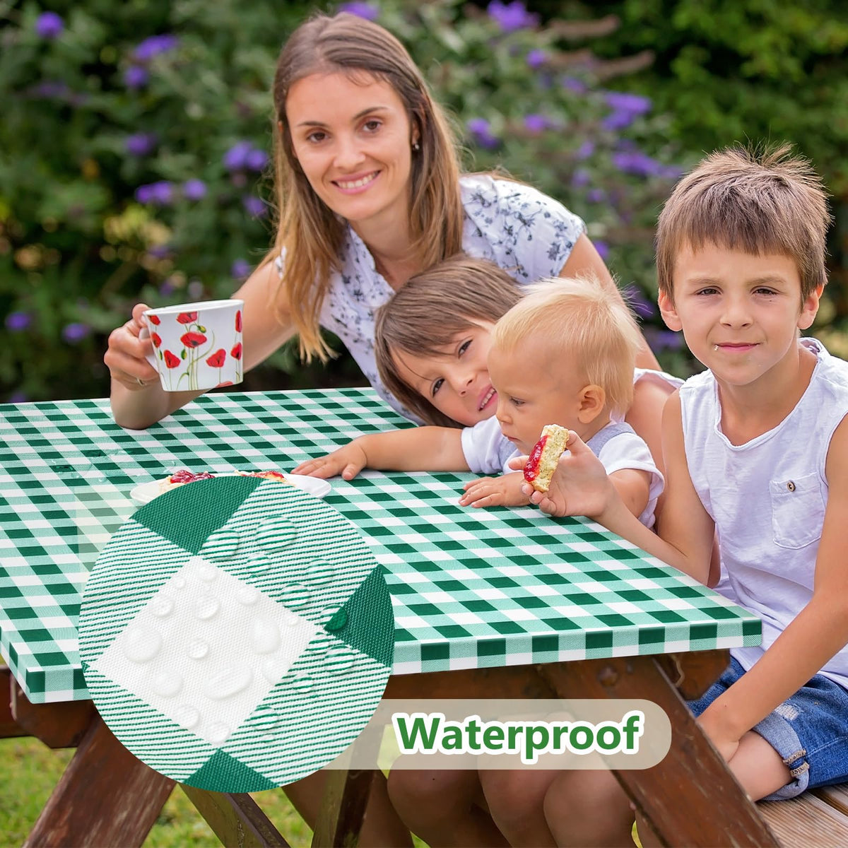 Nimalpal bench cover 12x72 green keeps seats clean during picnics.