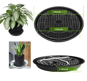 NIMYAU 14-inch plant saucer supports larger pots and collects runoff for cleaner floors.