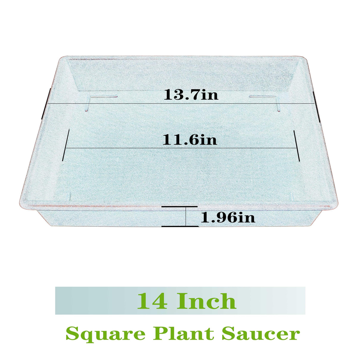 NIMYAU square plant saucer 14 inch side view, raised center for stability.