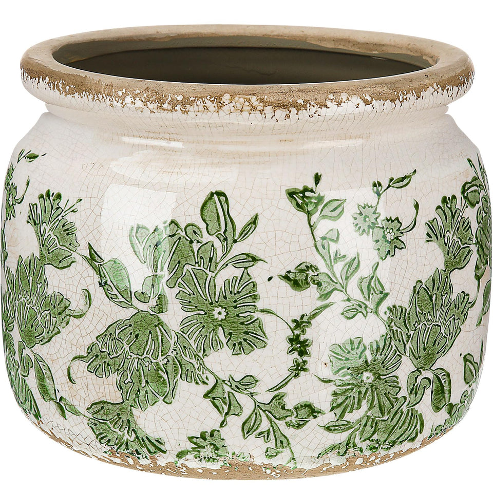 Ninehaoou vintage floral pot in beige and green adds timeless charm to indoor spaces.