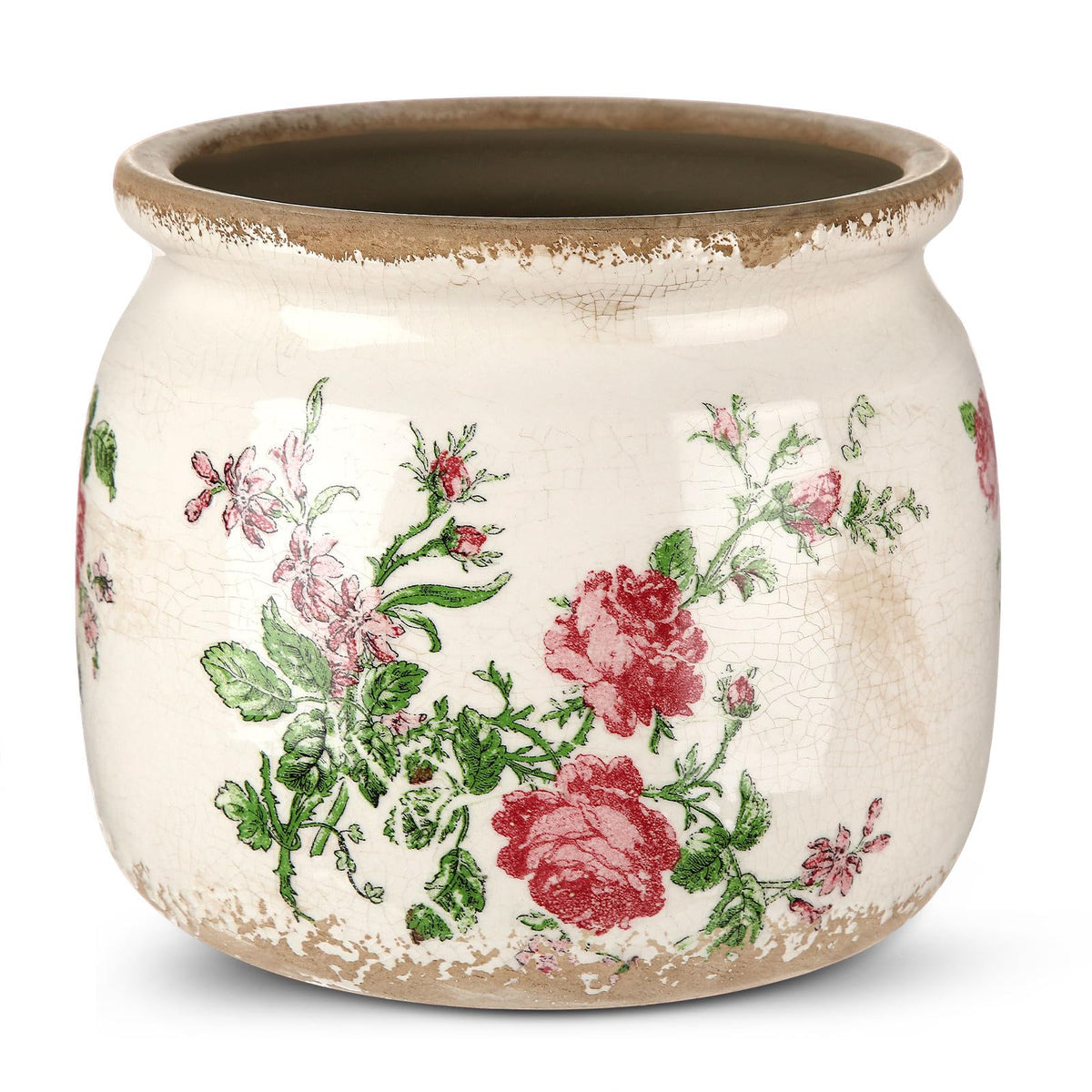 Ninehaoou vintage planter with cream rose scroll enhances shelves and entryways.