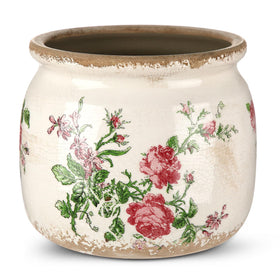 Ninehaoou vintage planter with cream rose scroll enhances shelves and entryways.