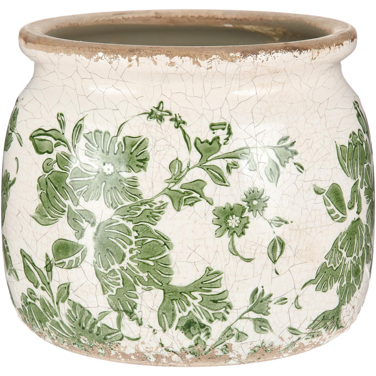 Ninehaoou vintage planter front view with beige-green finish, ideal for living room decor