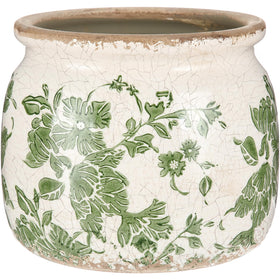 Ninehaoou vintage planter front view with beige-green finish, ideal for living room decor