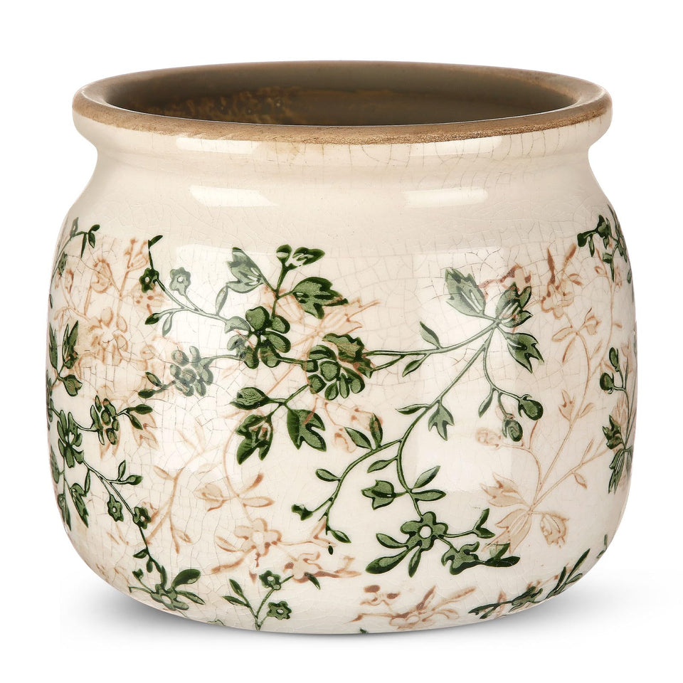 Ninehaoou vintage planter with scroll-beige glaze for rustic living room decor
