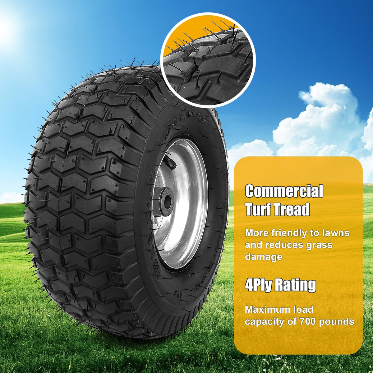 Bearing bore 3/4 inch detail on NING SHUO 15x6.00-6 tire for easy installation
