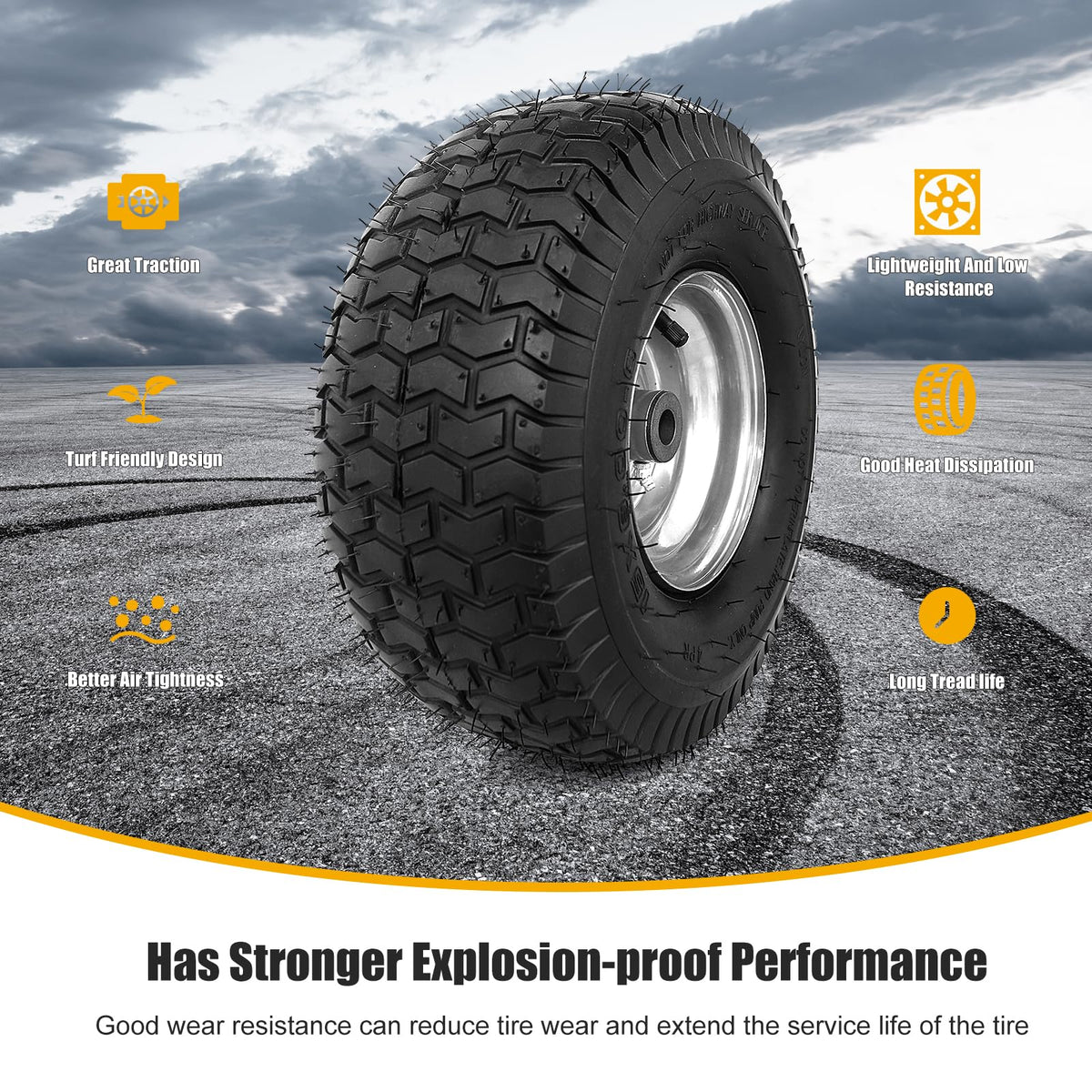 Installed NING SHUO 15x6.00-6 tire on riding mower for secure fit