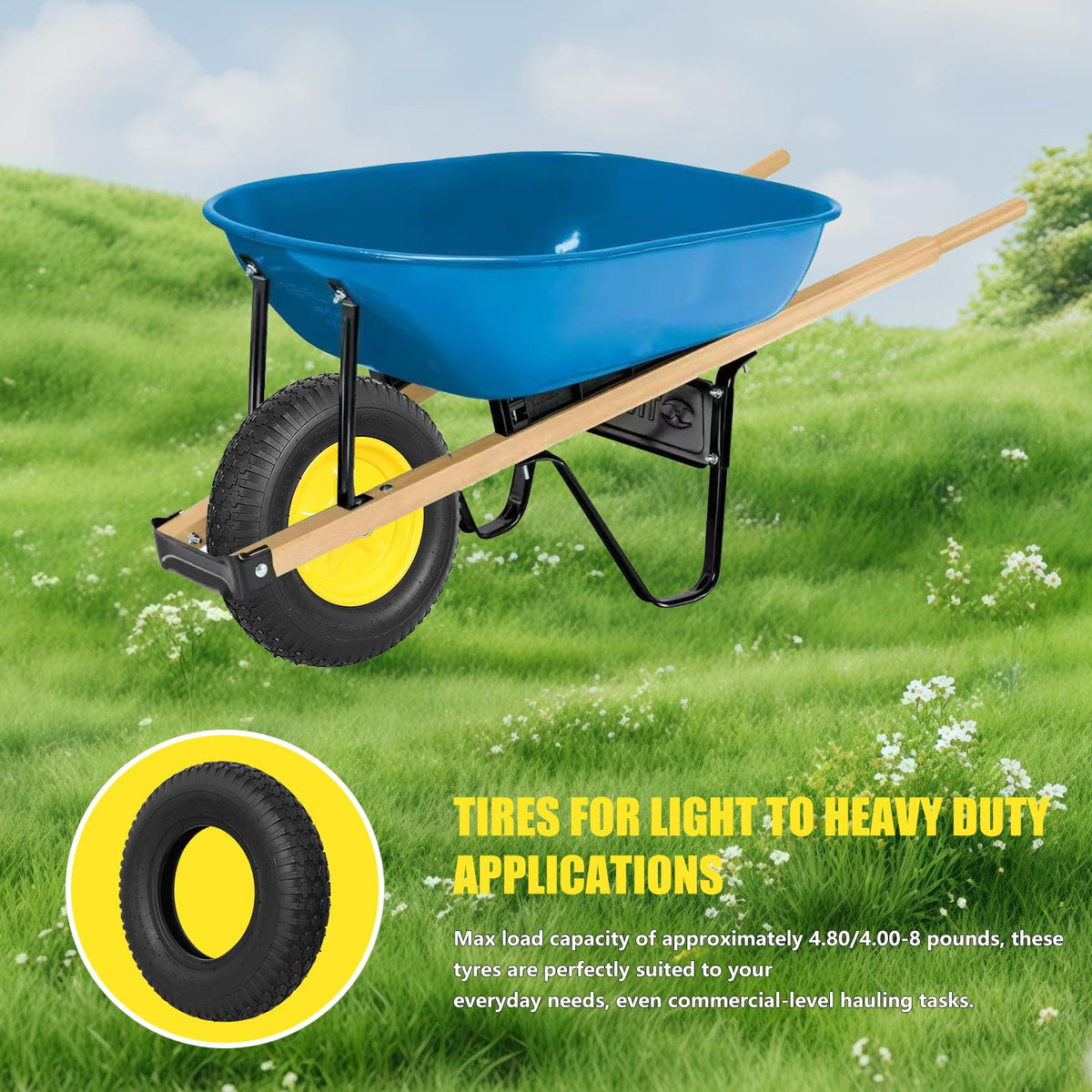 Wheelbarrow equipped with NING SHUO tire demonstrates stable rolling