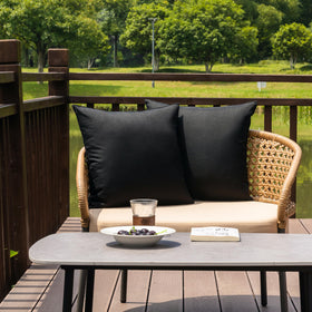 NiNi ALL outdoor pillow cover in black, back view, weather-ready for patios.