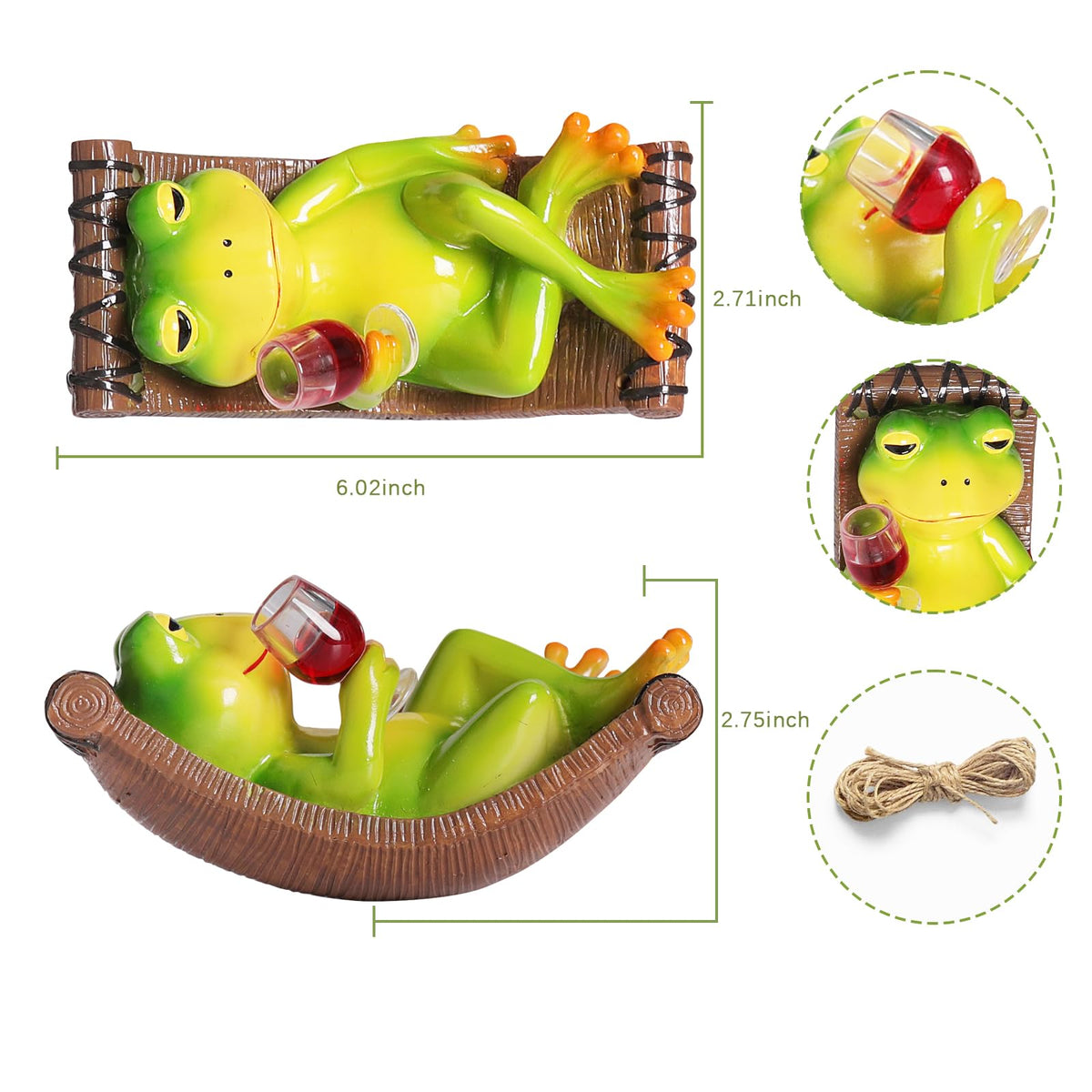 NINIPAPA hanging frog decor with rope and S-hook for easy setup.