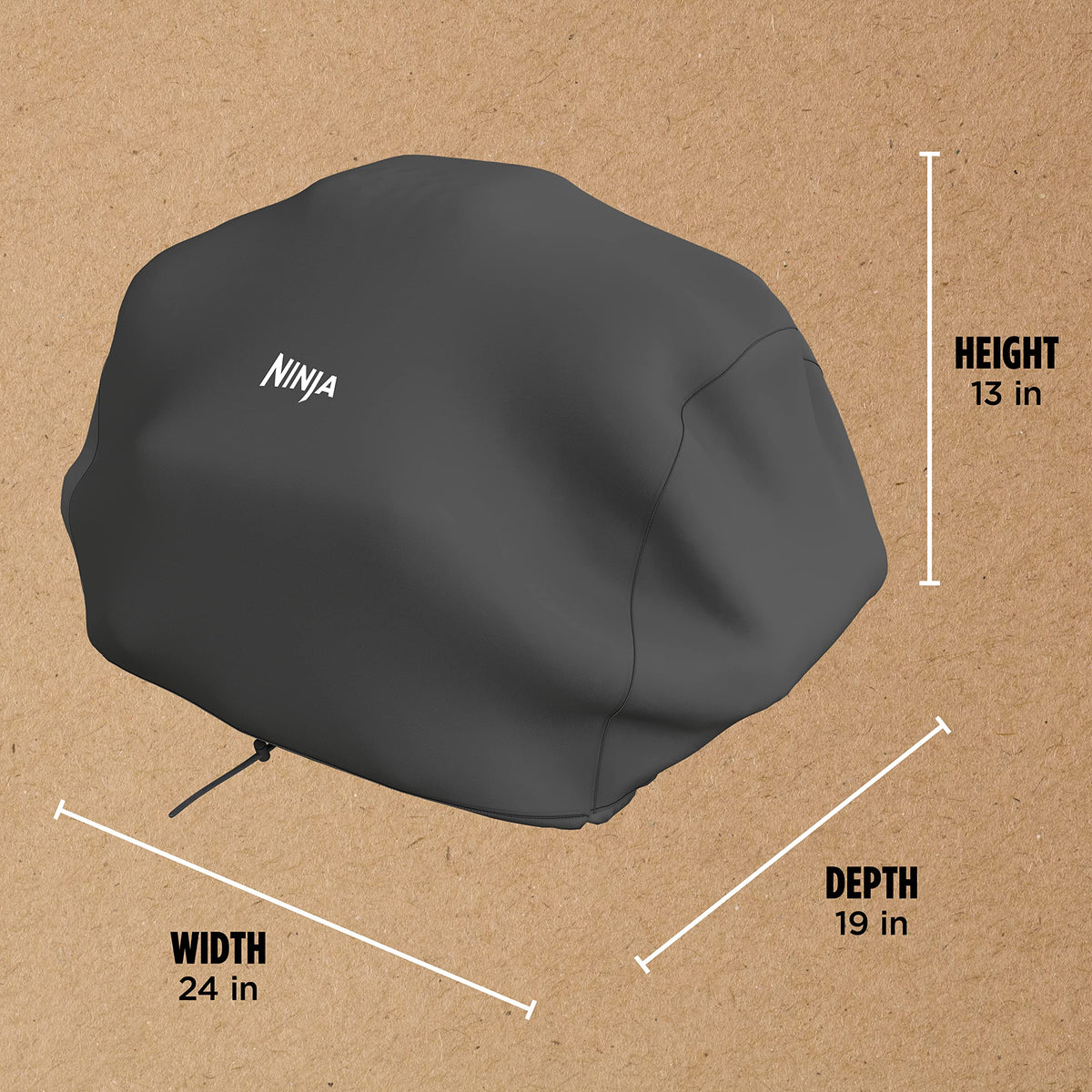 Ninja Woodfire Premium Outdoor Cover fitted on grill demonstrates snug, secure fit.