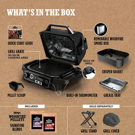 Ninja Woodfire Pro included quick-start guide and recipe booklet ready for use