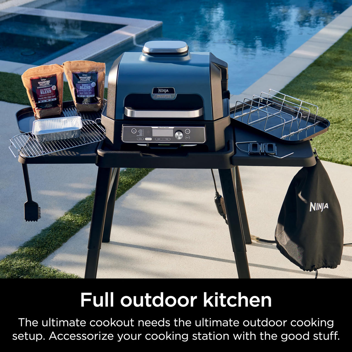 Ninja Woodfire XL Premium Grill Cover Pro, 13x24, example of snug coverage for the grill.