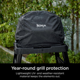 Ninja Woodfire XL Premium Grill Cover Pro shows weather-resistant design shielding the grill from elements.