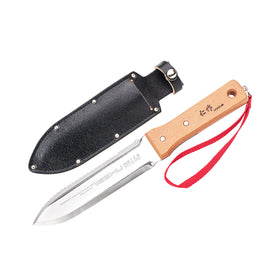 Nisaku NJP651 hori weeding knife blade close-up shows durable hardened steel for long-lasting gardening.