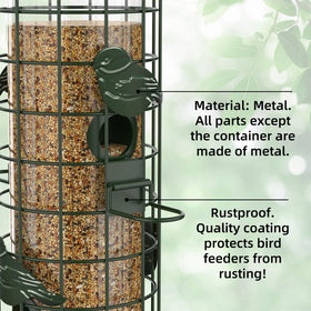 Niser feeder attracts finch cardinal and chickadee visitors