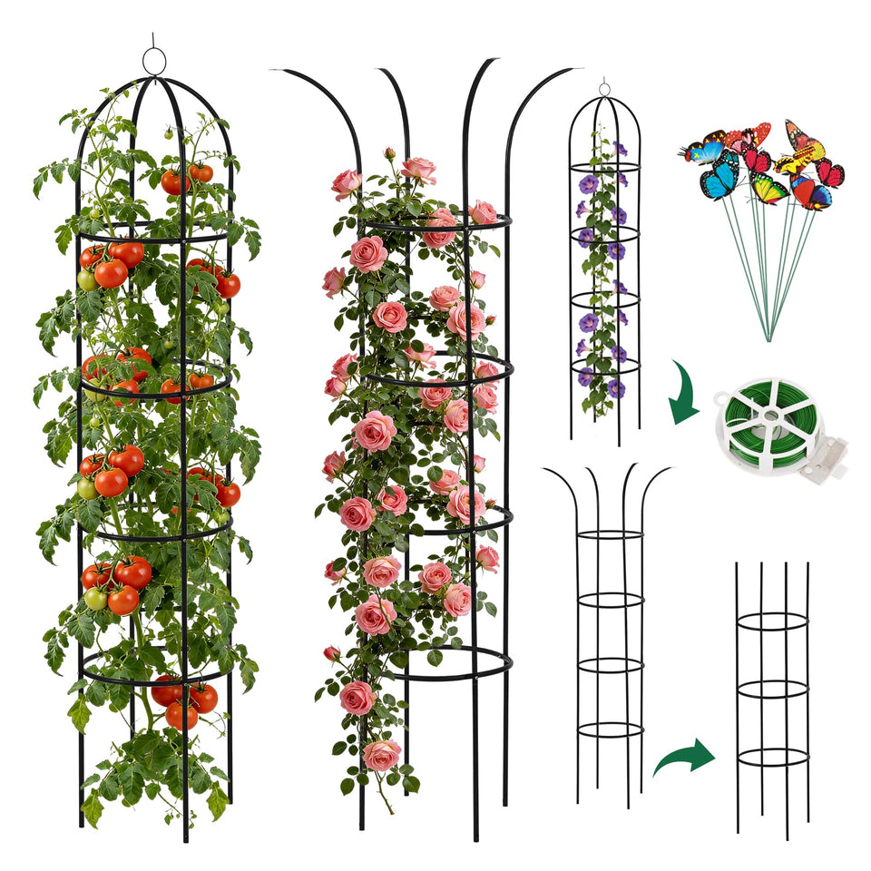 Nisoger 100% metal obelisk trellis stands tall for climbing vines with durable, rust-resistant build.