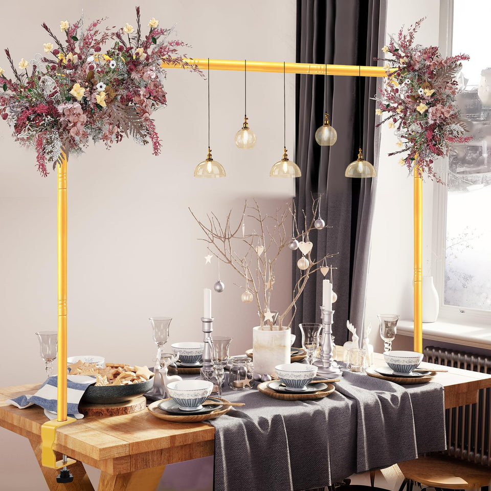 Nisoger over the table rod stand with clamps on table edge for a secure balloon arch