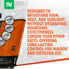 Nisus Niban weather-resistant granules outdoors resist rain and heat.
