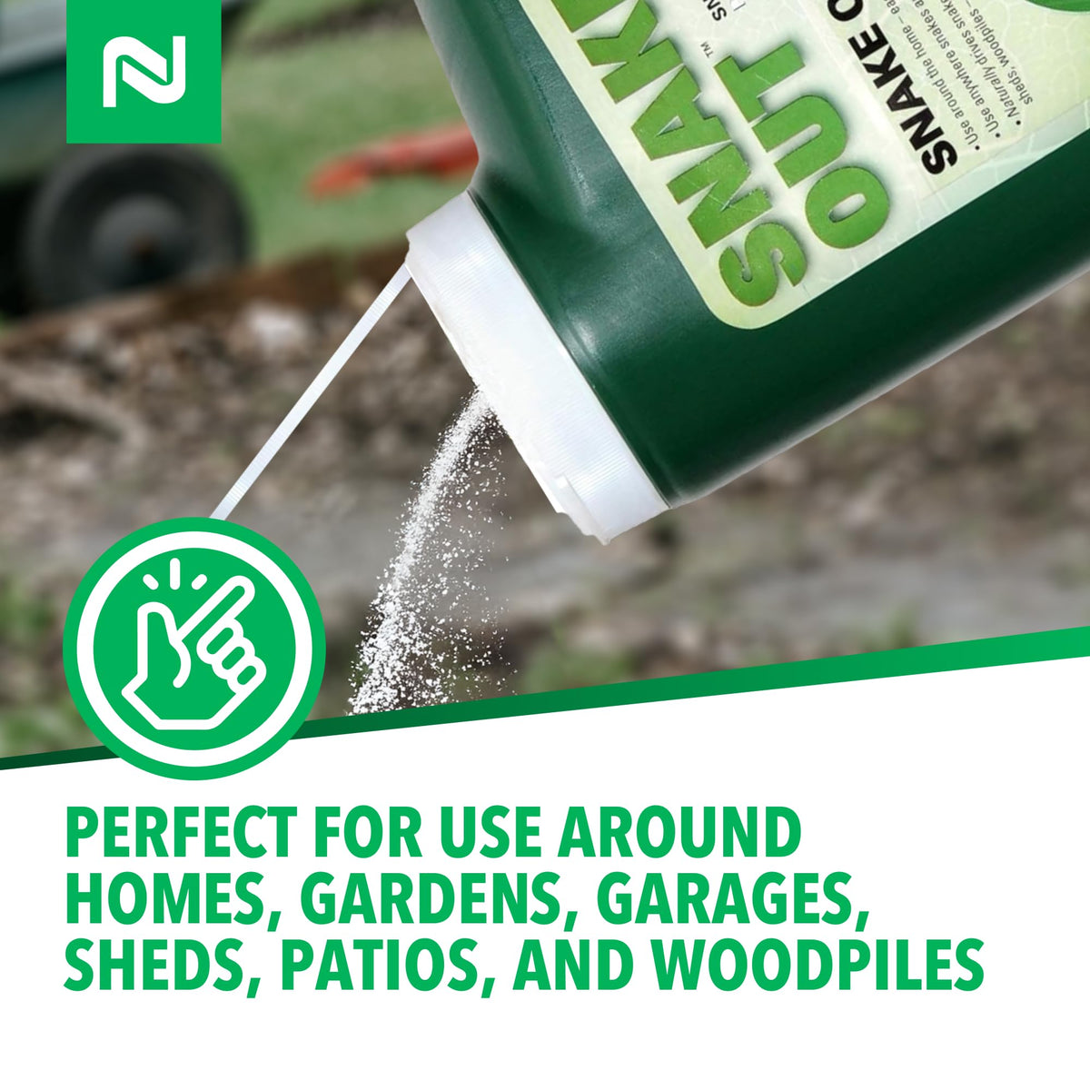 Nisus Snake Out packaging emphasizes biodegradable, eco-friendly formula.