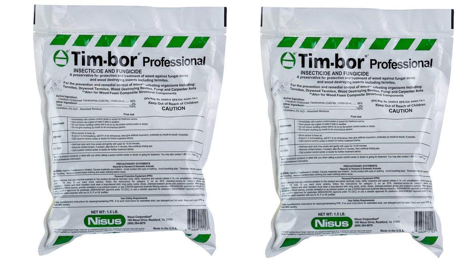 Nisus Tim-Bor Professional dust protects wood from fungi and wood-destroying insects in interiors and exteriors.