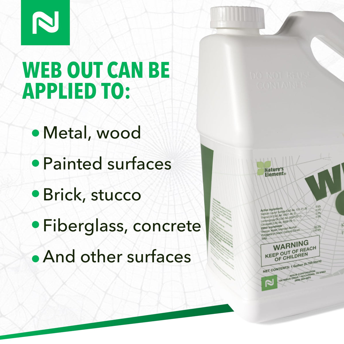 Nisus Web Out Cobweb Eliminator on-wood-surface shows safe treatment without staining
