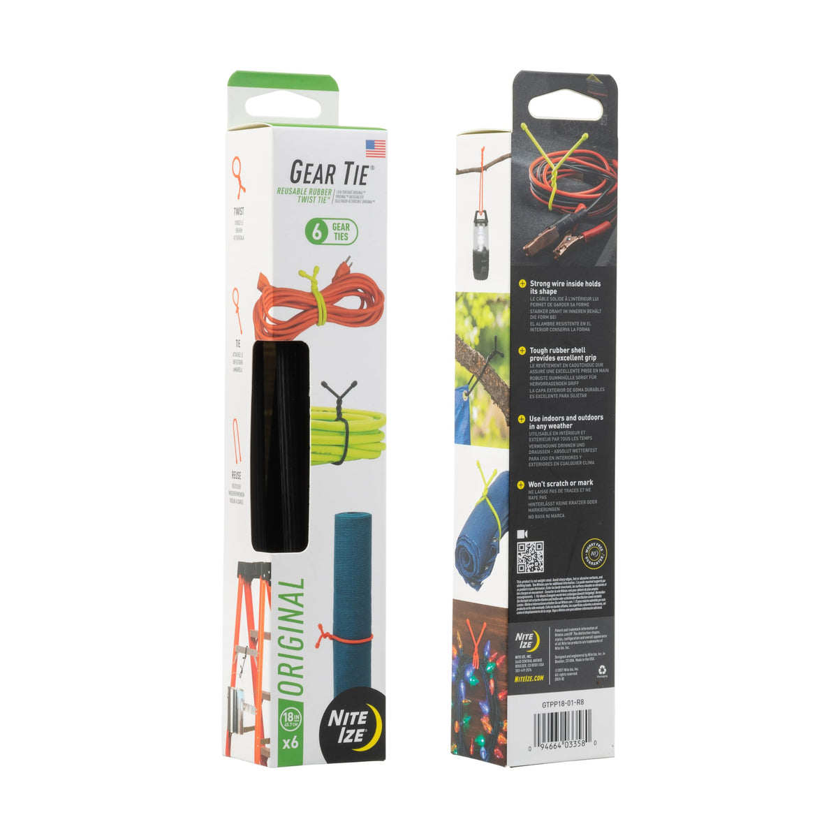 Nite Ize Original Gear Tie 18 inch six pack provides abundant organization.