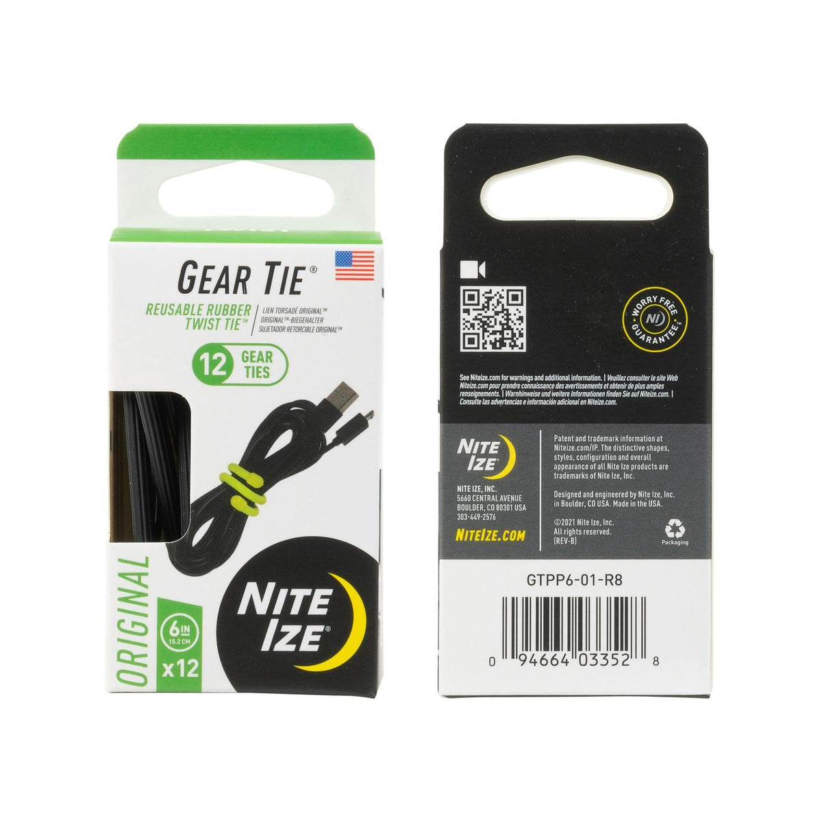 Nite Ize Original Gear Tie 12-pack in black offers versatile cord organization
