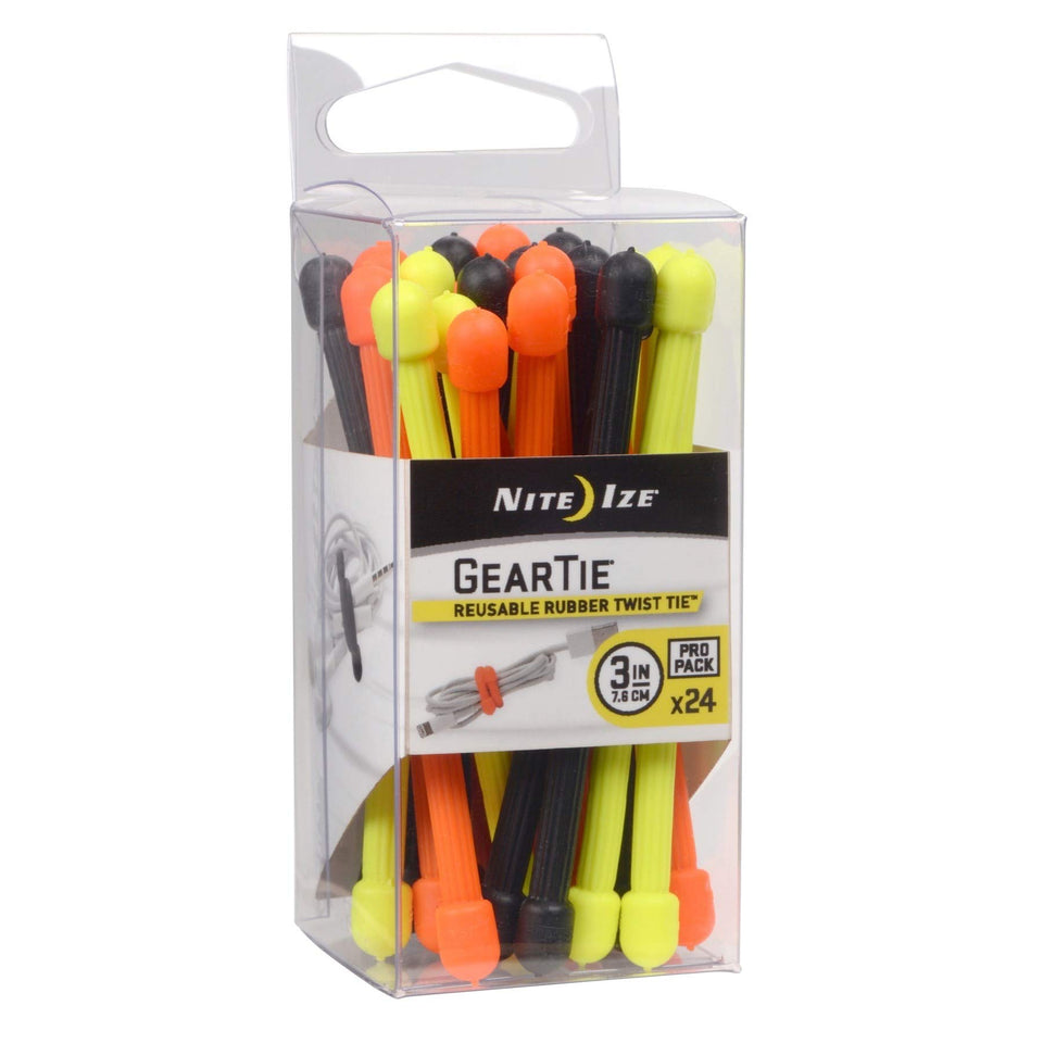 Nite Ize Original Gear Tie 3-inch 24-pack in assorted colors for versatile cable organization.