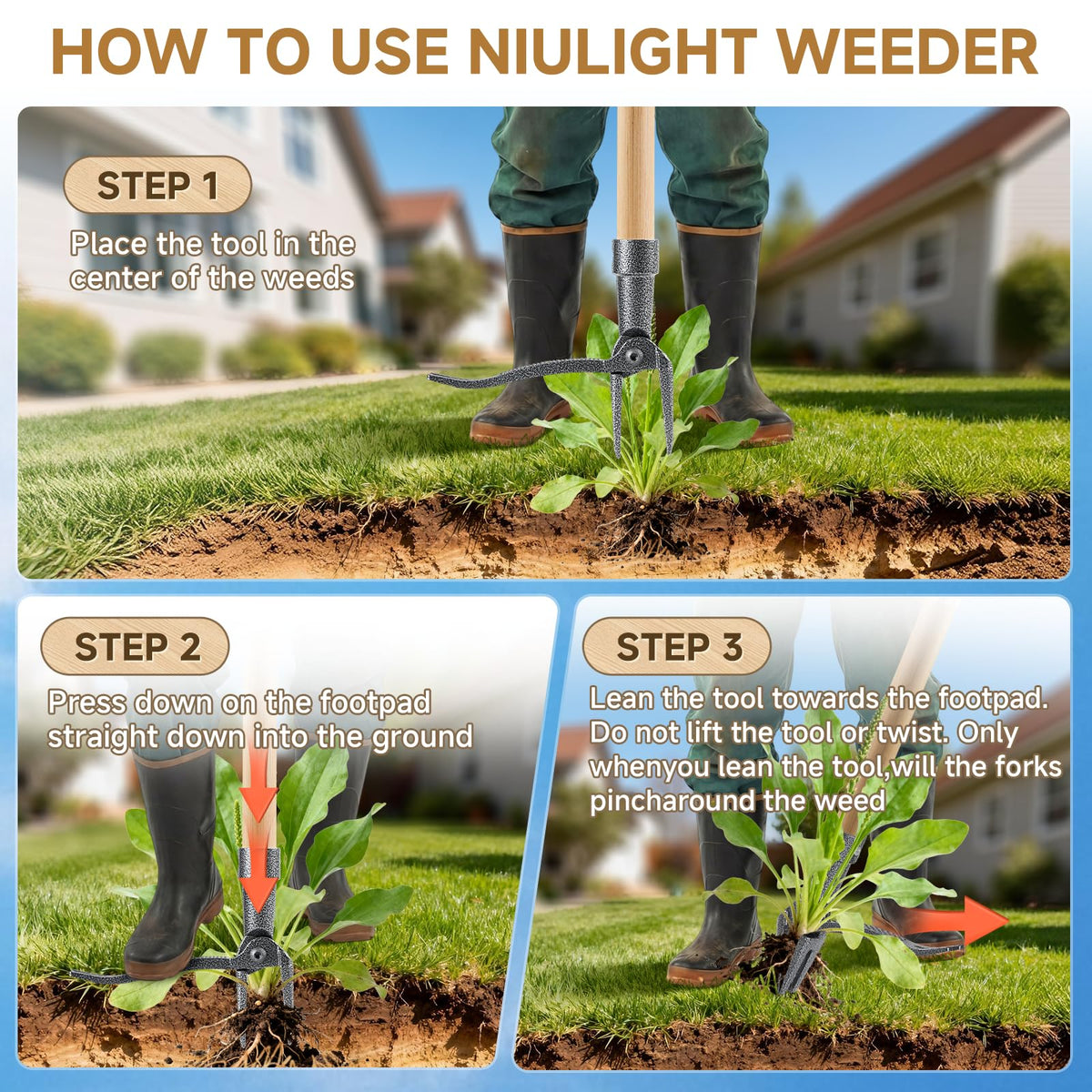 Niulight weed puller foot pedal action for easy leverage